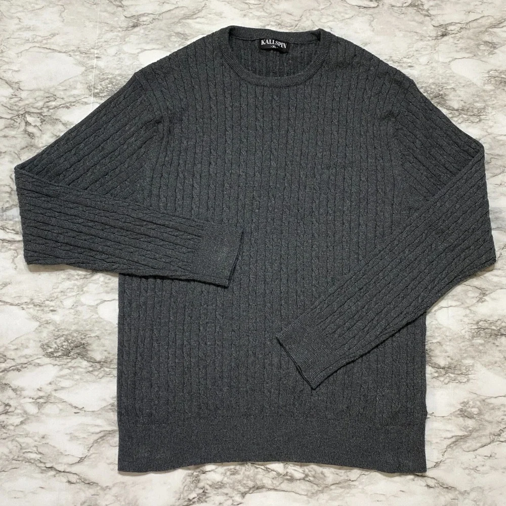 KALLSPIN Cashmere‎ Wool Other Fiber Blend Mens Sweater Size XL Gray Pullover
